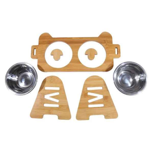 Planet Gates Bamboo Elevated Dog Bowls with Stand Adjustable Raised Puppy Cat Food Water Bowls Holder Rabbit Feeder for Small Medium Pet with
