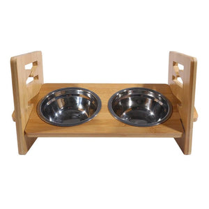 Planet Gates Bamboo Elevated Dog Bowls with Stand Adjustable Raised Puppy Cat Food Water Bowls Holder Rabbit Feeder for Small Medium Pet with