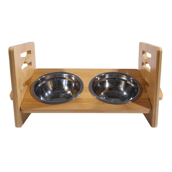 Planet Gates Bamboo Elevated Dog Bowls with Stand Adjustable Raised Puppy Cat Food Water Bowls Holder Rabbit Feeder for Small Medium Pet with