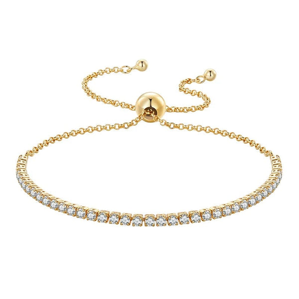 Planet Gates BAMOER 14K Gold Plated CZ Classic Tennis Bracelet for Women, 925 Sterling Silver Adjustable Slider Bracelet Wedding Jewelry Gift
