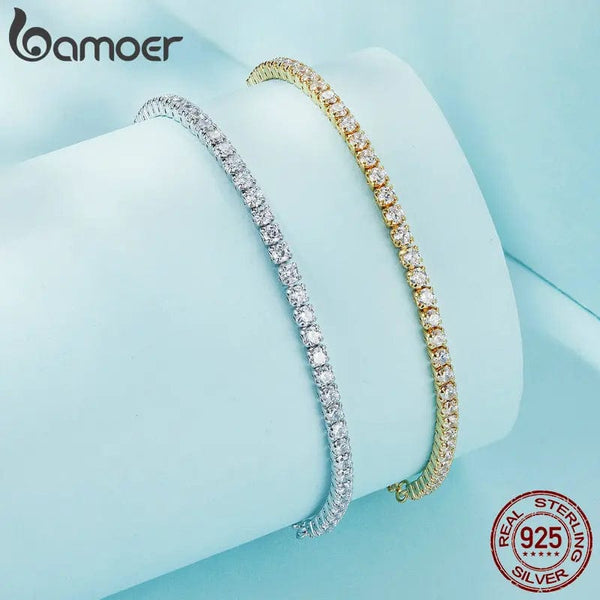 Planet Gates BAMOER 14K Gold Plated CZ Classic Tennis Bracelet for Women, 925 Sterling Silver Adjustable Slider Bracelet Wedding Jewelry Gift