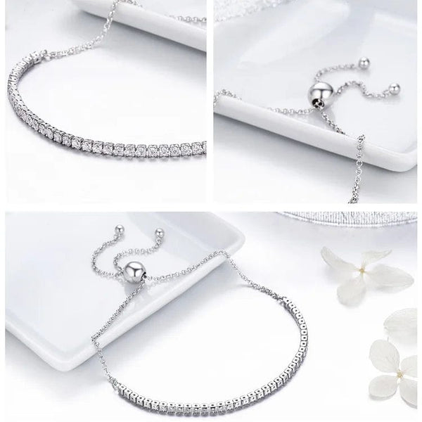 Planet Gates BAMOER 14K Gold Plated CZ Classic Tennis Bracelet for Women, 925 Sterling Silver Adjustable Slider Bracelet Wedding Jewelry Gift