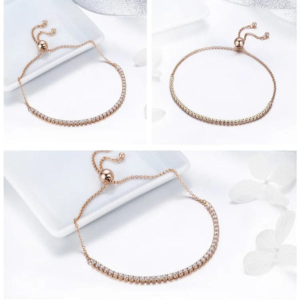 Planet Gates BAMOER 14K Gold Plated CZ Classic Tennis Bracelet for Women, 925 Sterling Silver Adjustable Slider Bracelet Wedding Jewelry Gift