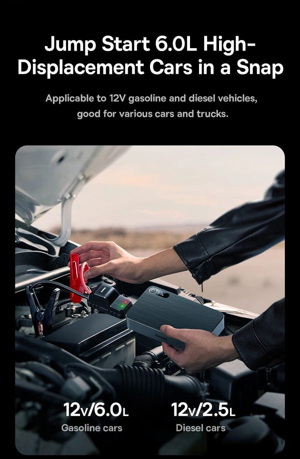 Planet Gates Baseus 1200A Car Jump Starter Power Bank 12000mAh Portable Battery Station For 2.5L/6L Car Emergency Booster Starting Device