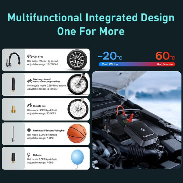 Planet Gates Baseus 2 In 1 Car Jump Starter Power Bank Air Compressor Inflator Pump 1000A Portable Power Station Car Battery Charger Booster