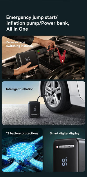 Planet Gates Baseus 2 In 1 Car Jump Starter Power Bank Air Compressor Inflator Pump 1000A Portable Power Station Car Battery Charger Booster