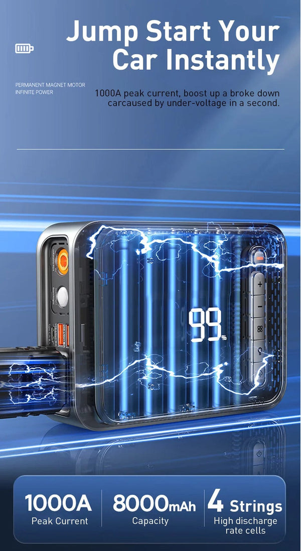 Planet Gates Baseus 2 In 1 Car Jump Starter Power Bank Air Compressor Inflator Pump 1000A Portable Power Station Car Battery Charger Booster