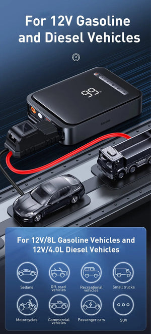 Planet Gates Baseus 2 In 1 Car Jump Starter Power Bank Air Compressor Inflator Pump 1000A Portable Power Station Car Battery Charger Booster