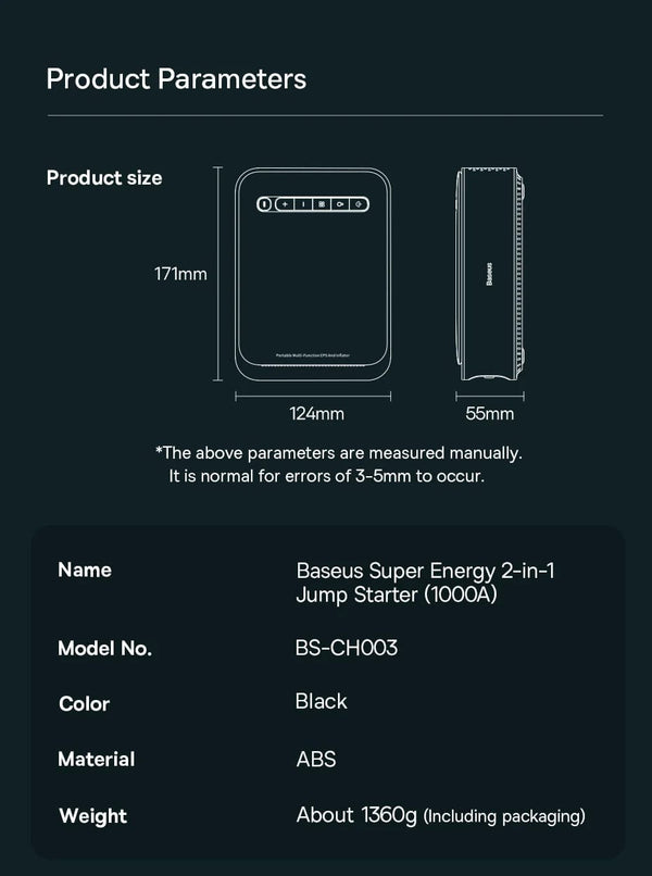 Planet Gates Baseus 2 In 1 Car Jump Starter Power Bank Air Compressor Inflator Pump 1000A Portable Power Station Car Battery Charger Booster