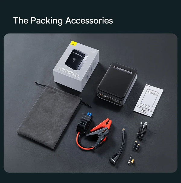 Planet Gates Baseus 2 In 1 Car Jump Starter Power Bank Air Compressor Inflator Pump 1000A Portable Power Station Car Battery Charger Booster