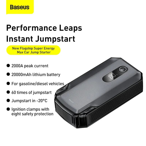 Planet Gates Baseus 20000mAh Jump Starter Power Bank 2000A 12V Portable Car Battery Starter Emergency AUTO Booster Starting Device Jump Start