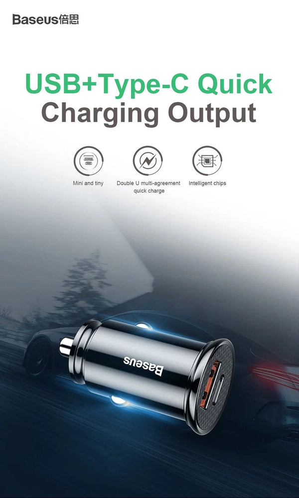Planet Gates Baseus Dual USB Car Charger 5A Fast Charing 2 Port 12-24V Cigarette Socket Lighter Car USBC Charger for iPhone 12 Power Adapter