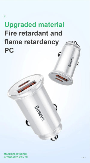 Planet Gates Baseus Dual USB Car Charger 5A Fast Charing 2 Port 12-24V Cigarette Socket Lighter Car USBC Charger for iPhone 12 Power Adapter