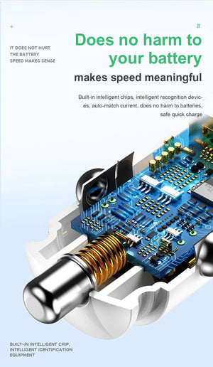 Planet Gates Baseus Dual USB Car Charger 5A Fast Charing 2 Port 12-24V Cigarette Socket Lighter Car USBC Charger for iPhone 12 Power Adapter