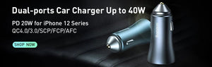 Planet Gates Baseus Dual USB Car Charger 5A Fast Charing 2 Port 12-24V Cigarette Socket Lighter Car USBC Charger for iPhone 12 Power Adapter