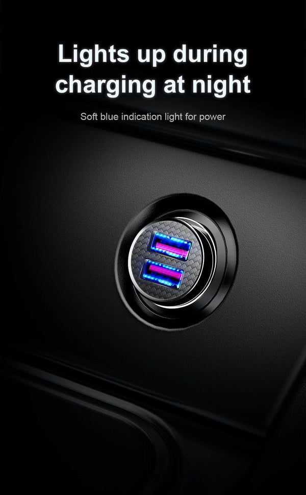 Planet Gates Baseus Dual USB Car Charger 5A Fast Charing 2 Port 12-24V Cigarette Socket Lighter Car USBC Charger for iPhone 12 Power Adapter