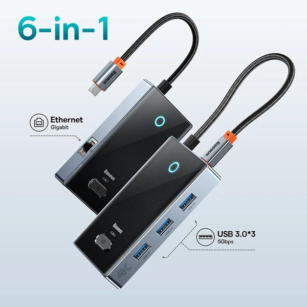 Planet Gates Baseus USB C HUB 4K 60Hz Type C to HDMI RJ45 PD 100W Adapter For Macbook iPad Pro Air M2 M1 Sumsang PC Accessories USB 3.0 HUB