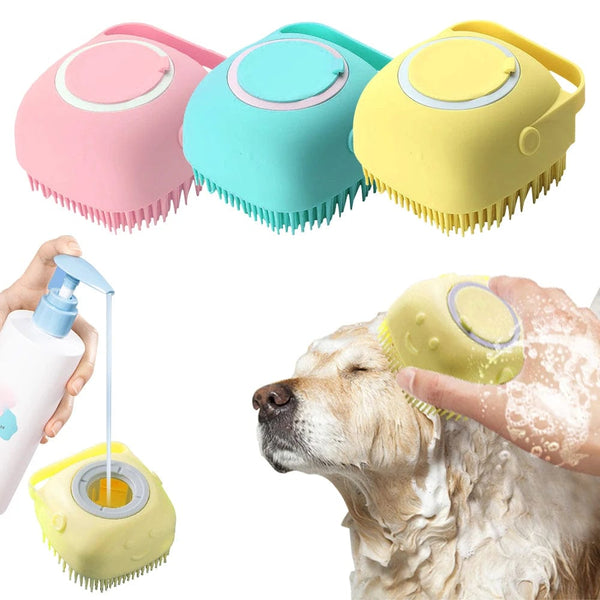 Planet Gates Bathroom Puppycat Washing Massage Dispenser Grooming Shower Brush Soft Silicone Dog Brush Pet Shampoo Massager Bath Brush
