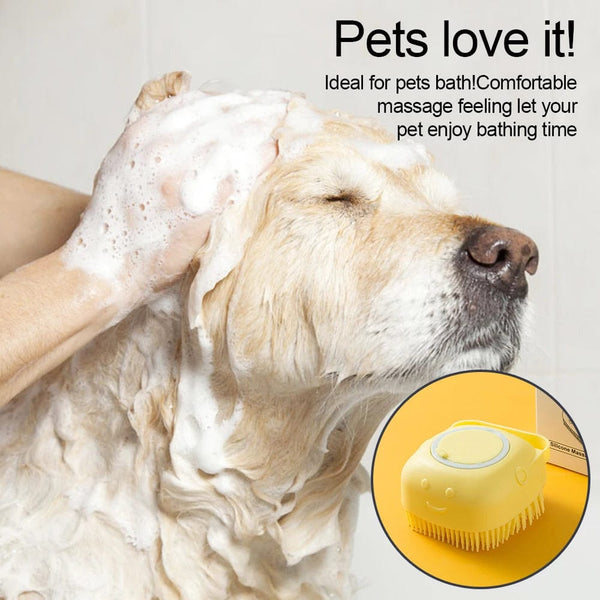 Planet Gates Bathroom Puppycat Washing Massage Dispenser Grooming Shower Brush Soft Silicone Dog Brush Pet Shampoo Massager Bath Brush