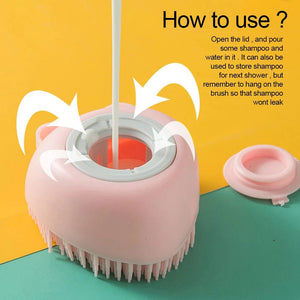 Planet Gates Bathroom Puppycat Washing Massage Dispenser Grooming Shower Brush Soft Silicone Dog Brush Pet Shampoo Massager Bath Brush