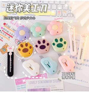 Planet Gates Bear paw-purple Cute Cartoon Cat Claw Mini Portable Retractable Paper Cutter Clouds Express Unboxer Paper Box Parcel Opener Utility Knife