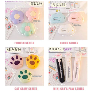 Planet Gates Bear paw-purple Cute Cartoon Cat Claw Mini Portable Retractable Paper Cutter Clouds Express Unboxer Paper Box Parcel Opener Utility Knife