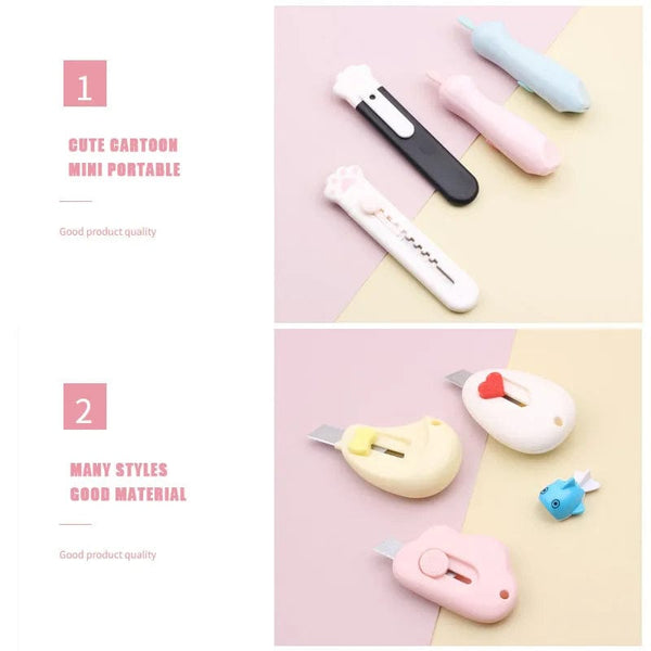 Planet Gates Bear paw-purple Cute Cartoon Cat Claw Mini Portable Retractable Paper Cutter Clouds Express Unboxer Paper Box Parcel Opener Utility Knife