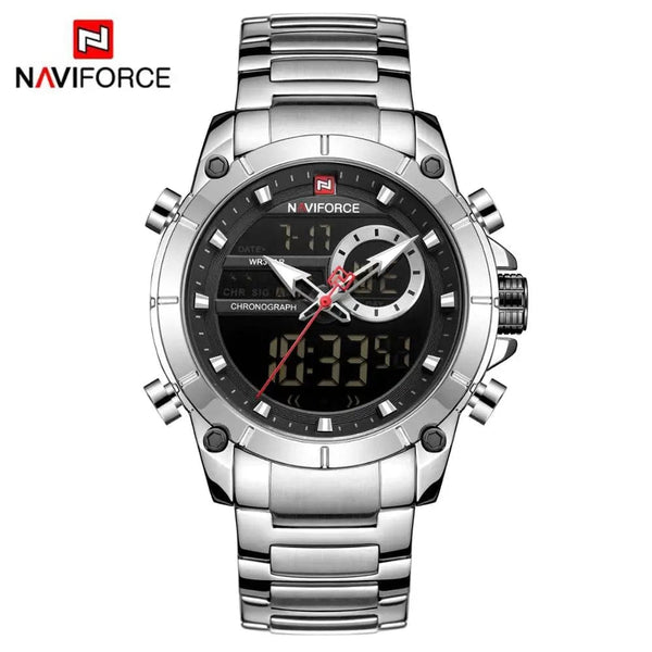 Planet Gates BEBE NAVIFORCE 9163 Luxury Original Sport Wrist Watch For Men Quartz Steel Waterproof Dual Display Military Watches Relogio Masculino