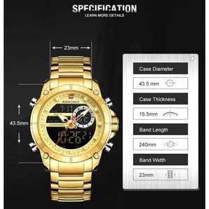 Planet Gates BEBE NAVIFORCE 9163 Luxury Original Sport Wrist Watch For Men Quartz Steel Waterproof Dual Display Military Watches Relogio Masculino