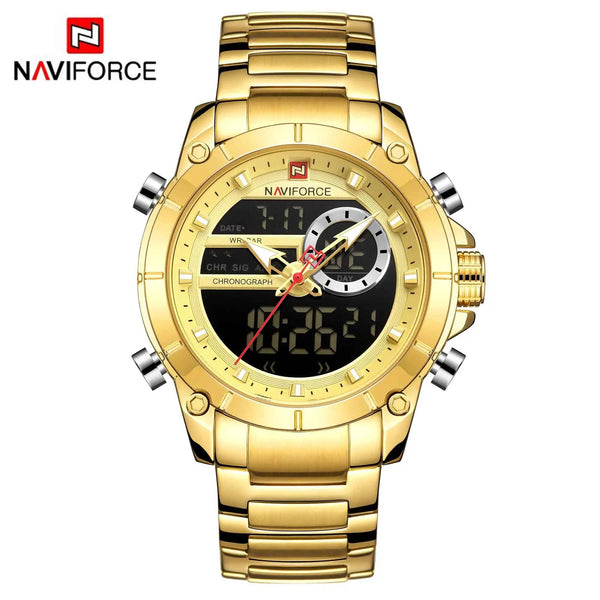 Planet Gates BEBE NAVIFORCE 9163 Luxury Original Sport Wrist Watch For Men Quartz Steel Waterproof Dual Display Military Watches Relogio Masculino