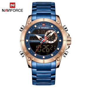Planet Gates BEBE NAVIFORCE 9163 Luxury Original Sport Wrist Watch For Men Quartz Steel Waterproof Dual Display Military Watches Relogio Masculino
