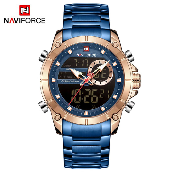 Planet Gates BEBE NAVIFORCE 9163 Luxury Original Sport Wrist Watch For Men Quartz Steel Waterproof Dual Display Military Watches Relogio Masculino
