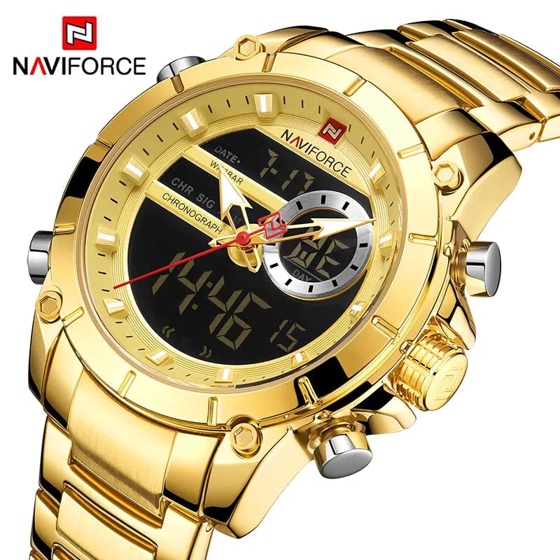 Planet Gates BEBE NAVIFORCE 9163 Luxury Original Sport Wrist Watch For Men Quartz Steel Waterproof Dual Display Military Watches Relogio Masculino