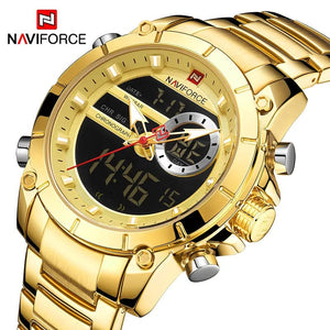 Planet Gates BEBE NAVIFORCE 9163 Luxury Original Sport Wrist Watch For Men Quartz Steel Waterproof Dual Display Military Watches Relogio Masculino