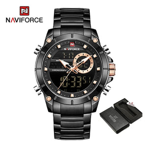 Planet Gates BEBE NAVIFORCE 9163 Luxury Original Sport Wrist Watch For Men Quartz Steel Waterproof Dual Display Military Watches Relogio Masculino