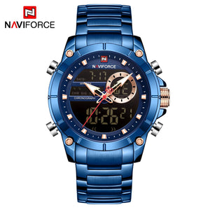 Planet Gates BEBE NAVIFORCE 9163 Luxury Original Sport Wrist Watch For Men Quartz Steel Waterproof Dual Display Military Watches Relogio Masculino
