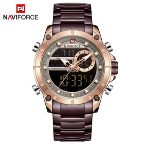 Planet Gates BEBE NAVIFORCE 9163 Luxury Original Sport Wrist Watch For Men Quartz Steel Waterproof Dual Display Military Watches Relogio Masculino