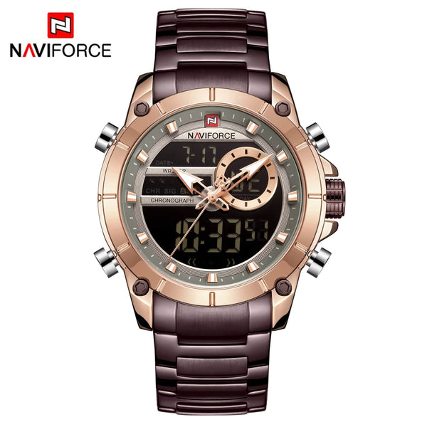Planet Gates BEBE NAVIFORCE 9163 Luxury Original Sport Wrist Watch For Men Quartz Steel Waterproof Dual Display Military Watches Relogio Masculino