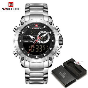 Planet Gates BEBE NAVIFORCE 9163 Luxury Original Sport Wrist Watch For Men Quartz Steel Waterproof Dual Display Military Watches Relogio Masculino