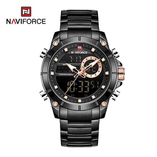 Planet Gates BEBE NAVIFORCE 9163 Luxury Original Sport Wrist Watch For Men Quartz Steel Waterproof Dual Display Military Watches Relogio Masculino