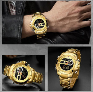 Planet Gates BEBE NAVIFORCE 9163 Luxury Original Sport Wrist Watch For Men Quartz Steel Waterproof Dual Display Military Watches Relogio Masculino