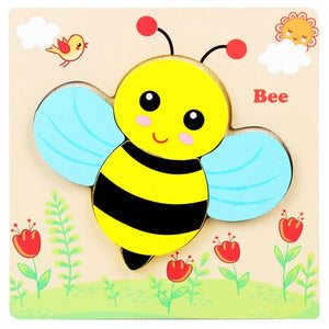 Planet Gates bee Wooden 3D Toys Puzzle Cartoon Animals Early Learning Cognition Intelligence Puzzle Game Colorful Montessori Baby Toddler Gifts