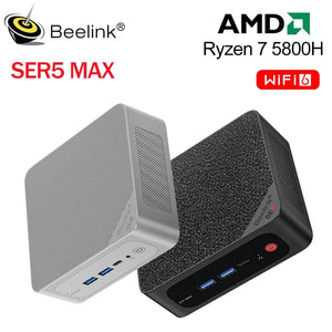 Planet Gates Beelink Ryzen 7 5800H SER5 Pro Max Mini PC AMD DDR4 16GB RAM 500GB NVME SSD Support WiFi6 4K HD Triple Screen Desktop Computer