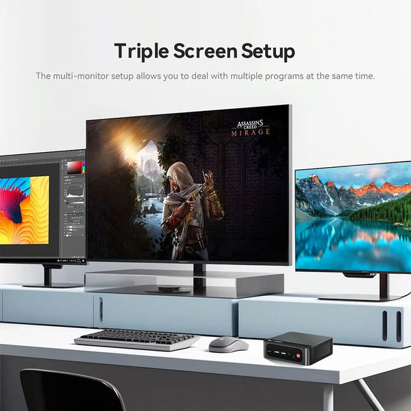 Planet Gates Beelink Ryzen 7 5800H SER5 Pro Max Mini PC AMD DDR4 16GB RAM 500GB NVME SSD Support WiFi6 4K HD Triple Screen Desktop Computer