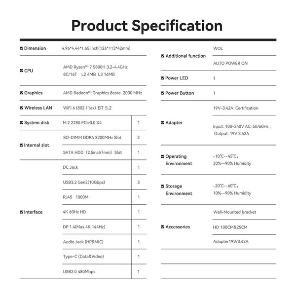 Planet Gates Beelink Ryzen 7 5800H SER5 Pro Max Mini PC AMD DDR4 16GB RAM 500GB NVME SSD Support WiFi6 4K HD Triple Screen Desktop Computer
