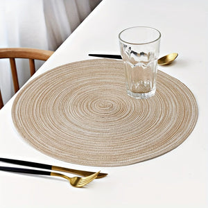 Planet Gates Beige 01 4pcs, Round Linen Placemats, Braided Table Mats For Dining Table, Woven Heat Resistant Anti-Slid Table Pads, Washable Kitchen Table Mats, Room Decor