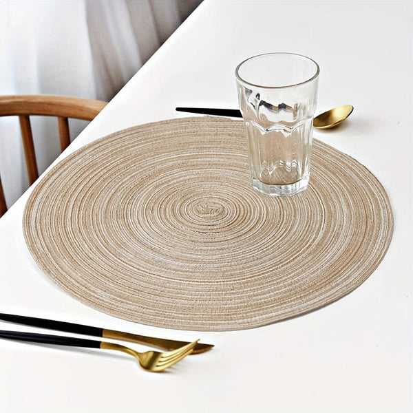 Planet Gates Beige 01 4pcs, Round Linen Placemats, Braided Table Mats For Dining Table, Woven Heat Resistant Anti-Slid Table Pads, Washable Kitchen Table Mats, Room Decor