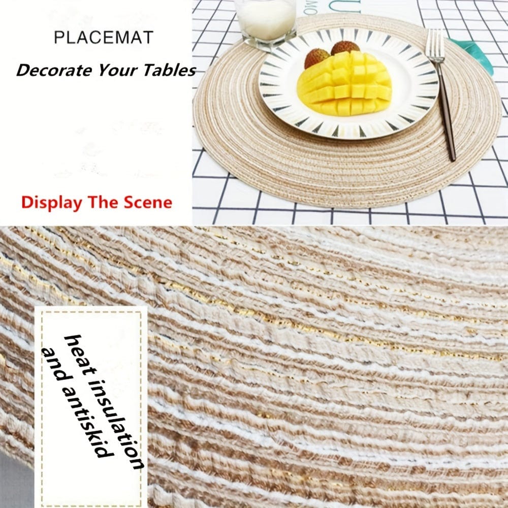Planet Gates Beige 01 4pcs, Round Linen Placemats, Braided Table Mats For Dining Table, Woven Heat Resistant Anti-Slid Table Pads, Washable Kitchen Table Mats, Room Decor
