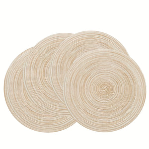 Planet Gates Beige 01 4pcs, Round Linen Placemats, Braided Table Mats For Dining Table, Woven Heat Resistant Anti-Slid Table Pads, Washable Kitchen Table Mats, Room Decor