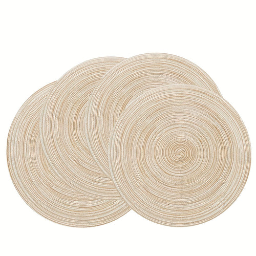 Planet Gates Beige 01 4pcs, Round Linen Placemats, Braided Table Mats For Dining Table, Woven Heat Resistant Anti-Slid Table Pads, Washable Kitchen Table Mats, Room Decor